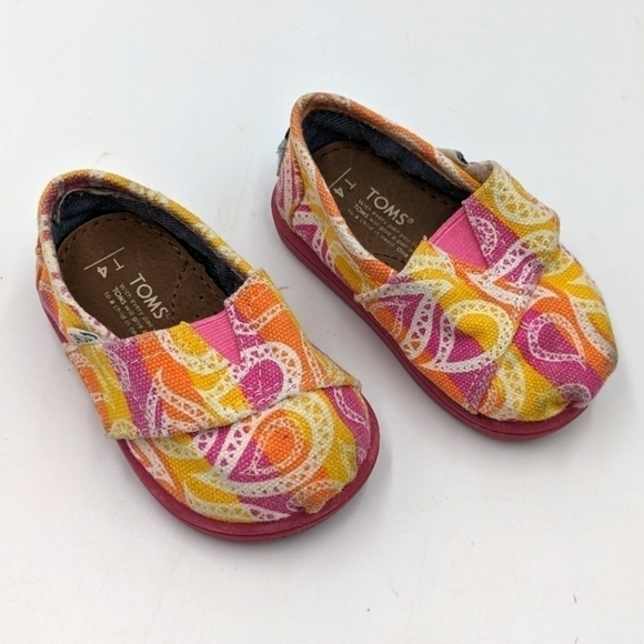 Toms Colorful Paisley Slip On Shoes 4T - Picture 1 of 5